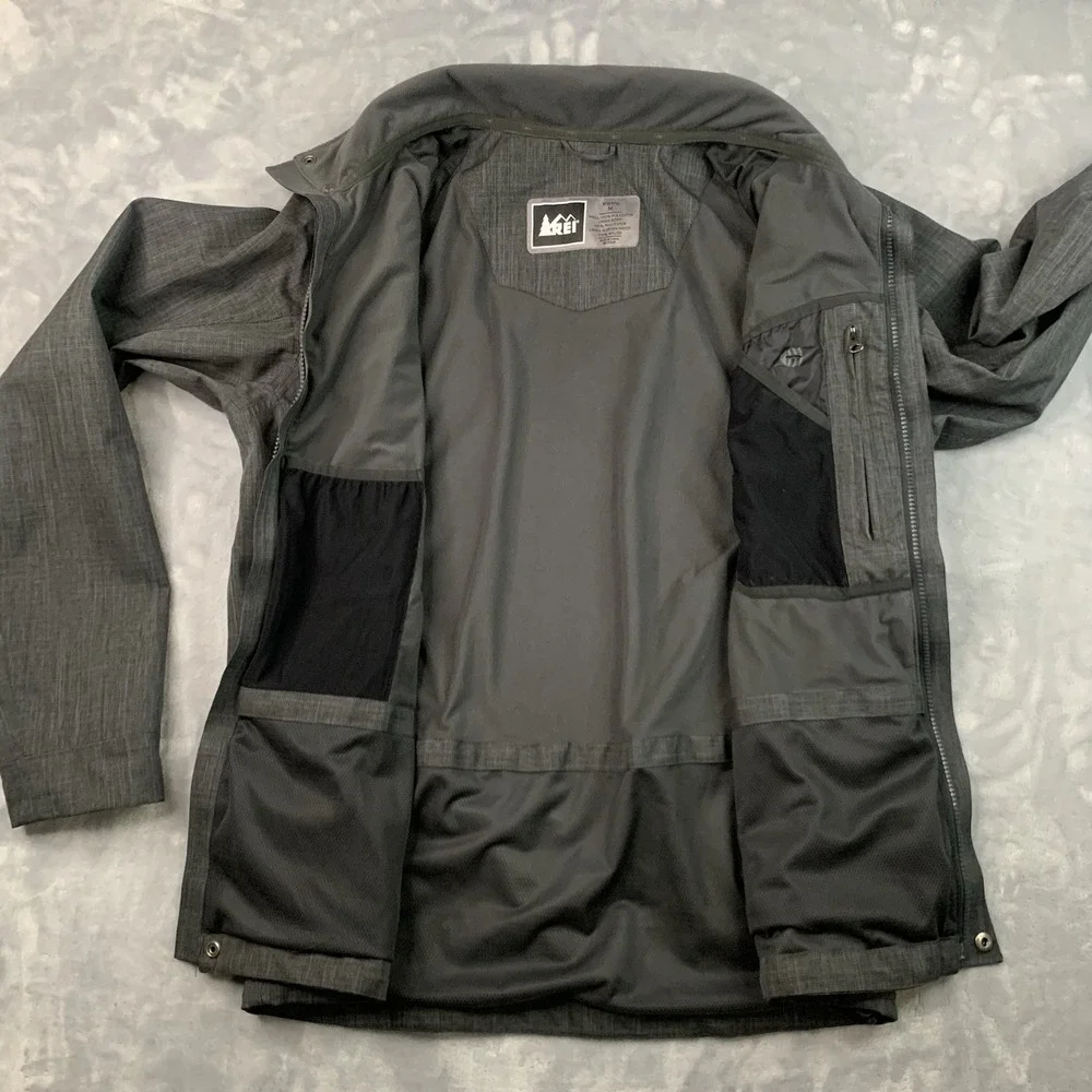 REI‎ E1 Elements Nylon Softshell Charcoal Gray Full Zip Jacket Men's Size M